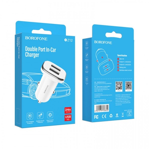 Зарядное устр-во в прикур. 2 USB 2.0A QC2.0 белый
