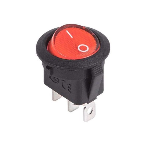 Выключатель клавишный круглый ON-OFF 12V 20А 3 конт. красный с подсветкой (уп.10 шт.)