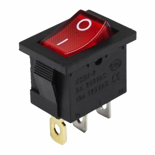 Выключатель клавишный ON-OFF 24V 15А 3 конт. красный с подсветкой Mini