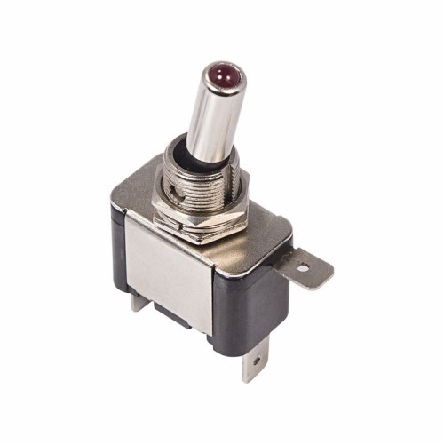 Тумблер 2-х позиц. 12V 25А (3c) ON-OFF однополюсный с красной подсветкой (метал.)