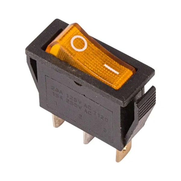 Выключатель клавишный 250V ON-OFF 15А 3 конт. желтый