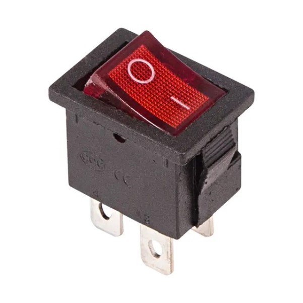 Выключатель клавишный 250V ON-OFF 6А Mini 4 конт. красный  (уп.10 шт.)