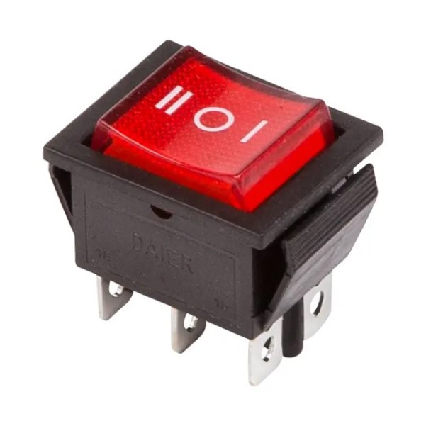Выключатель клавишный 250V ON-OFF-ON 15А 6 конт. красный с нейтралью
