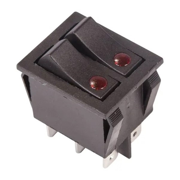 Выключатель клавишный двойной ON-OFF 250V 15А 6 конт. черный (уп.10 шт.)