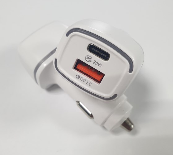 Зарядное устр-во в прикур. 1 USB 3,0 QC + PD (Type-C), белый