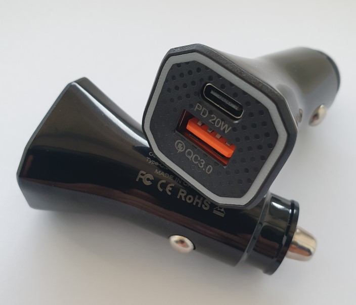 Зарядное устр-во в прикур. 1 USB 3.0A QC3.0 + USB-C (Type-C), черный с подсветкой
