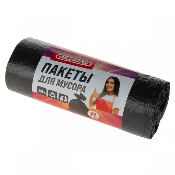 Мешок для мусора 30 л (черный) 30 шт в рул.