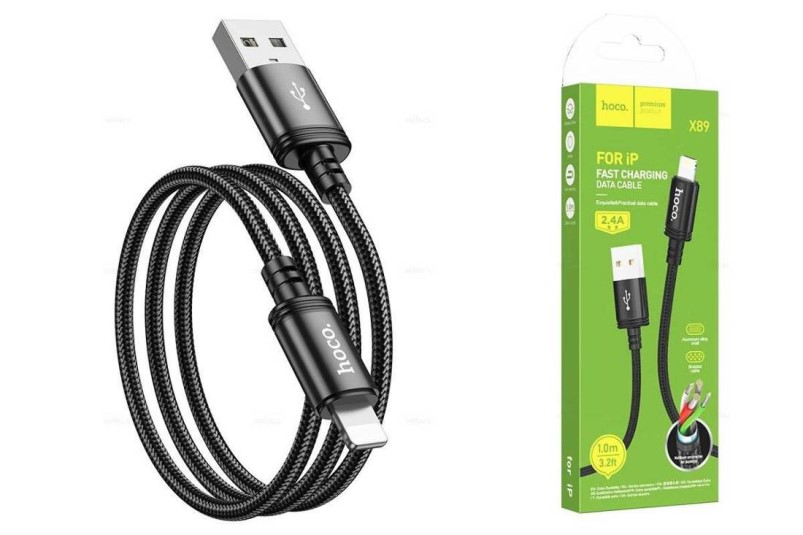 Дата-кабель универ. lightning USB /Iphone/ 1 м, 2.4A черный