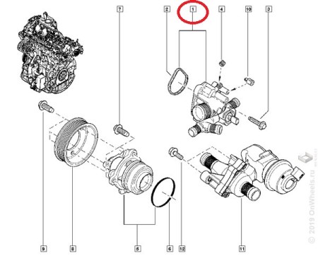 Корпус термостата Nissan Qashqai (J10) X-Trail (T31) Koleos (HY) Megane III