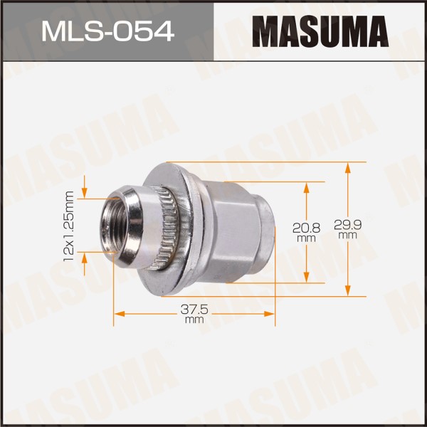 Гайка колеса M12*1.25*37,5 Прессшайба, закр., ключ 21мм