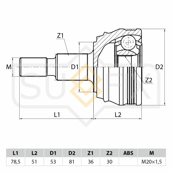 ШРУС Skoda Octavia 1996-2000 г. 1.4 1.6 Volkswagen Bora 1.4 1.6 1998-2005 г. наруж. без ABS