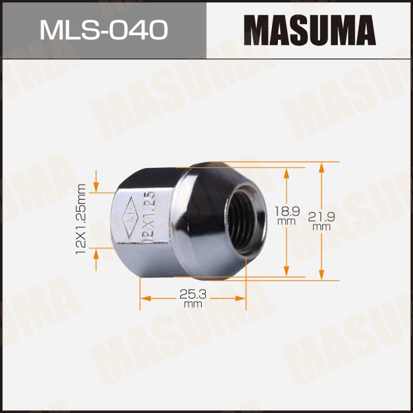 Гайка колеса M12*1.25*25,3 Конус с выступ., закр., ключ 19мм