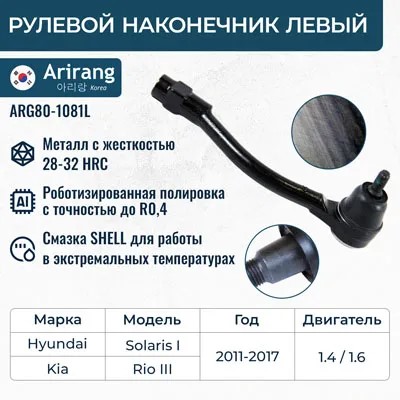 Наконечник рулевой Hyundai Solaris Kia Rio III лев.
