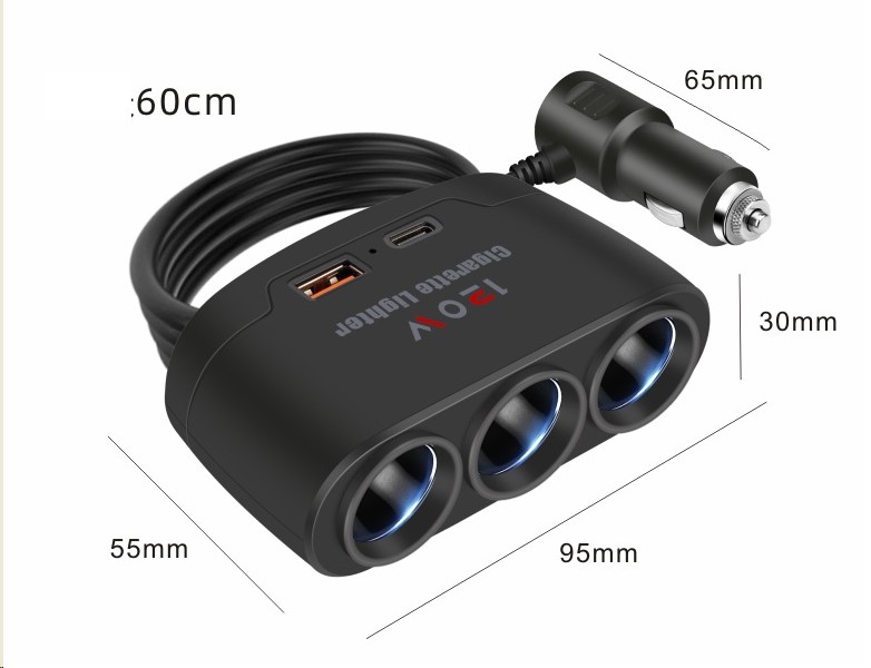Разветвитель прикуривателя 3 гнезда + USB + Type-C