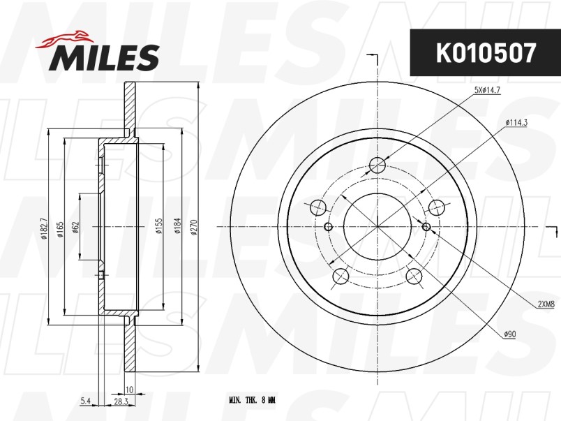 Диск тормозной задний Toyota Corolla E15/18 (270x10)