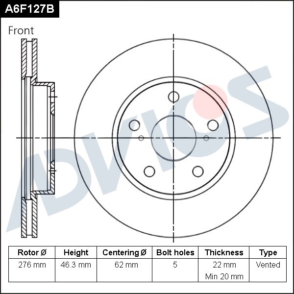 Диск тормозной передний Toyota Corolla 2000/Toyota Auris 2006-2019