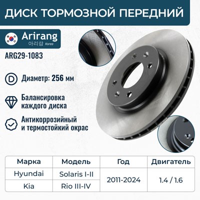 Диск тормозной передний Kia Rio IV Hyundai Solaris с 2017 г. (256x22)