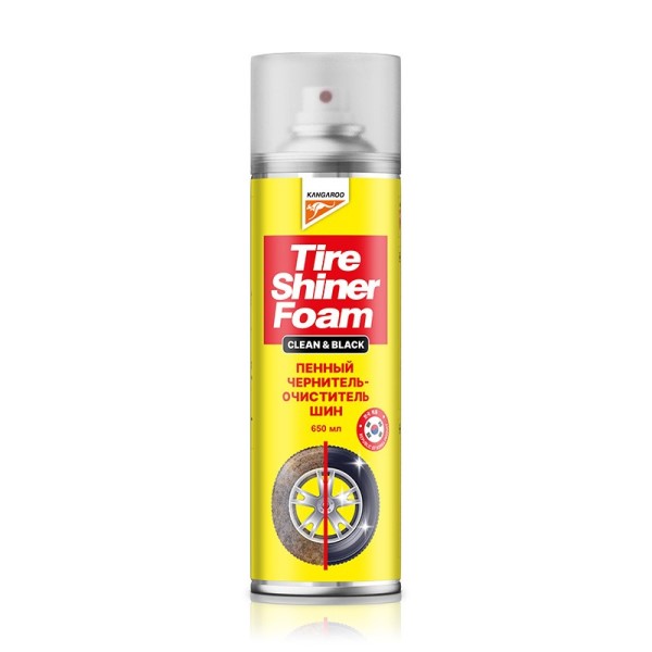 Чернитель шин 650 мл (аэрозоль)  Kangaroo Tire Shiner Clean&Black  пенный