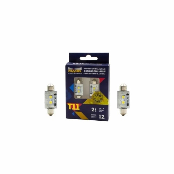 Лампа салонная 12V C10W T11 SV8.5 2 SMD 36мм 180 SUPER WHITE (2 шт в блистере)