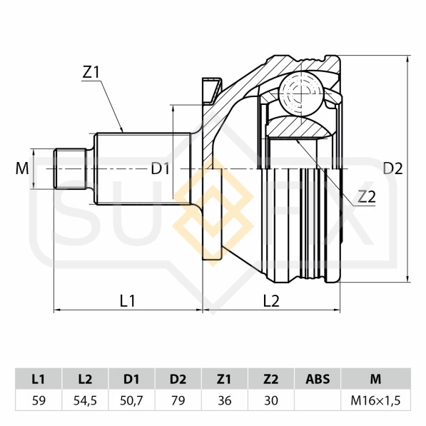 ШРУС Skoda Fabia I-II Volkswagen Polo наруж. МТ (без ABS) 36/30 шл.