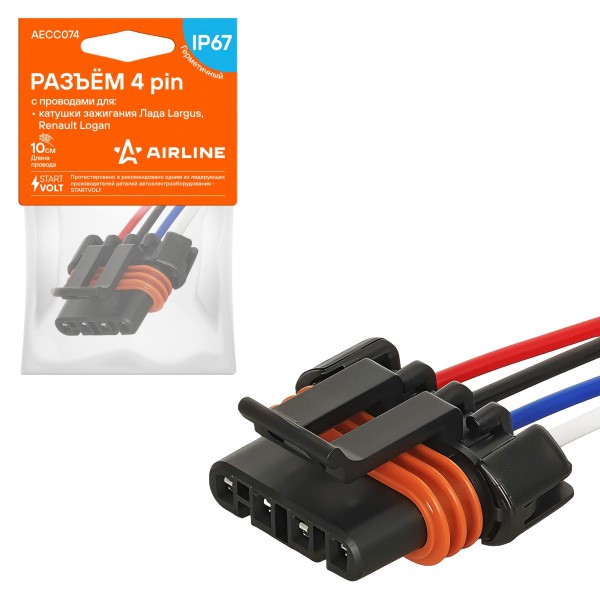 Разъем 4 pin с проводами для катушки зажигания Lada, Renault
