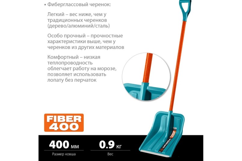 Лопата для снега  FIBER-400  фиберглассовый черенок, пластиковый ковш 400 мм PROLine
