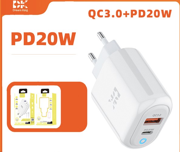 Зарядное устр-во сетевое USB-A + Type-C PD 20W быстрая зарядка (QC3.0)