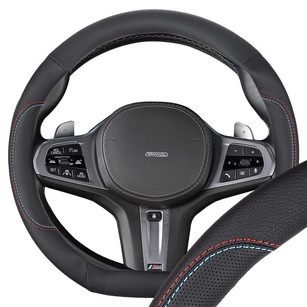 Оплетка руля M 37-38 см D-тип экокожа Design Drift-8 черная/красная строчка