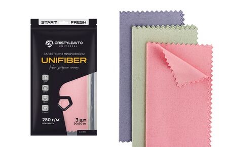 Салфетка из микрофибры набор из 3 шт 30*30 см СА-826 Unifiiber