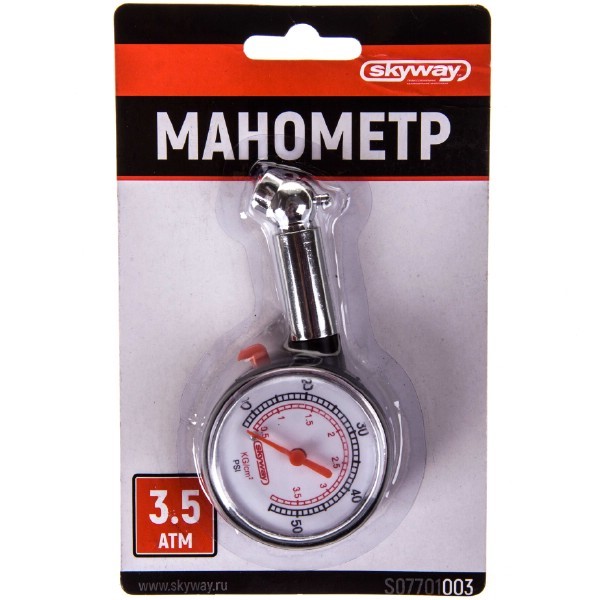 Манометр шинный 3.5 Атм. в пластик. корпусе в блистере
