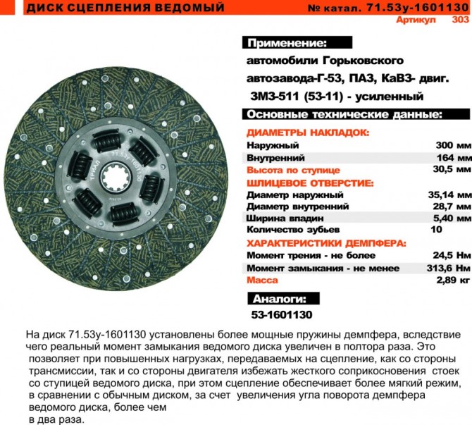 Диск сцепления /Г-53, ПАЗ/ асбест. усиленный