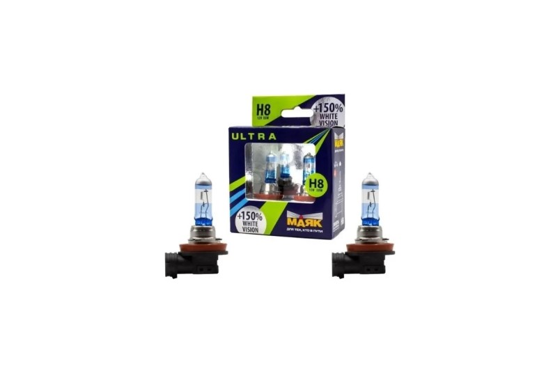 Лампа H8 12V 35W PGJ19-1 набор +150%  ULTRA  WHITE VISION