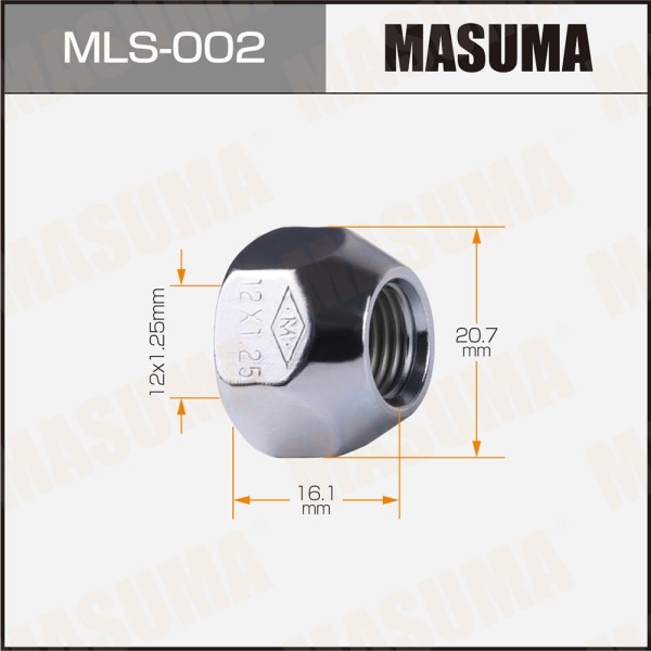 Гайка колеса M12*1.25*16 Конус, откр., ключ 21мм