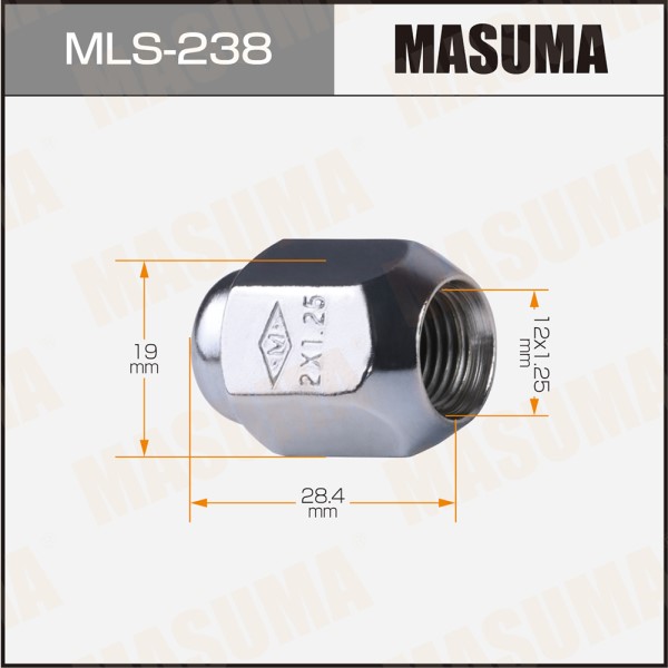Гайка колеса M12*1.5*28,4 Конус, закр., ключ 19мм