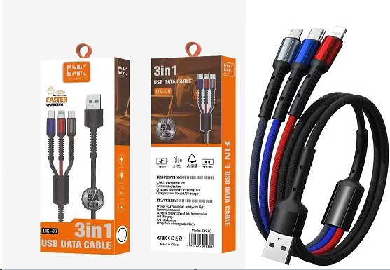 Дата-кабель универ. 3 в 1 Micro USB, Lightning, Type-C, 5A, 1,2 м
