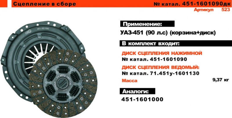 Сцепление /УАЗ дв. 417, 421/ без подшипника (4-ст КПП, толстый вал, лепестк. корз.)
